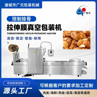 定制梅菜酱排骨拉伸膜真空包装机 蒜香骨连续覆膜真空封口包装机
