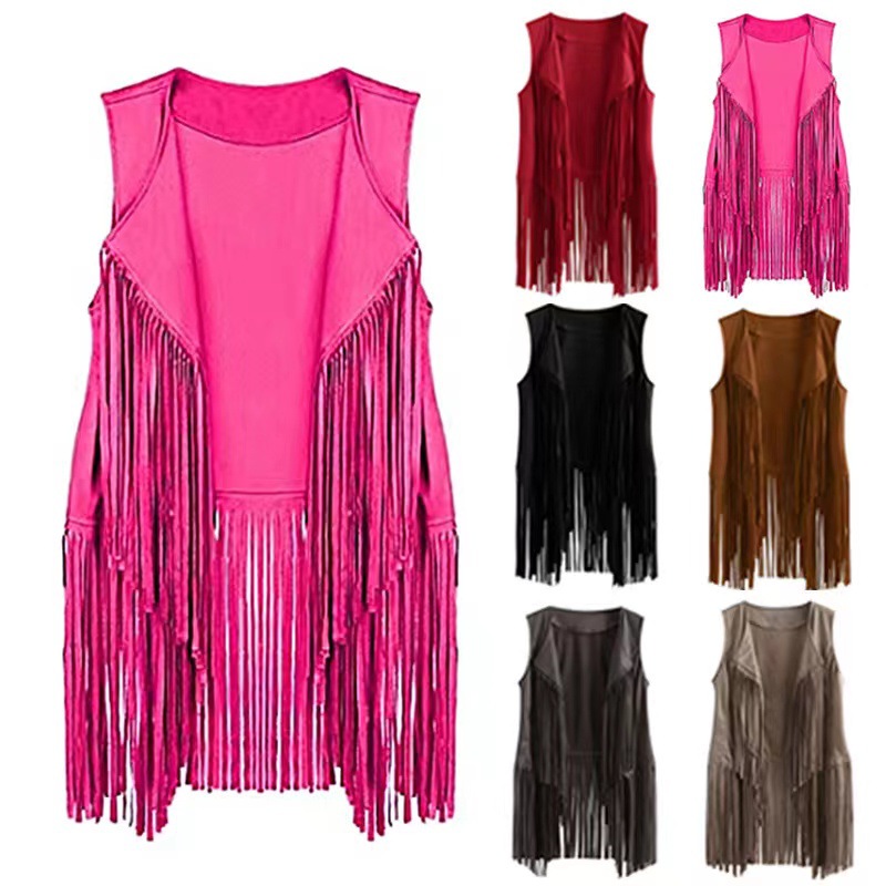 2023 New European and American Spring and Summer Fashion Thin Tassel Vest Women's European Station Slimming Slim-fit Sleeveless Vest Women's Trendy