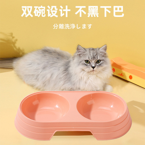 Wheat straw pet double bowl dog bowl for cats and dogs to drink water and eat dual-purpose rice bowl pet supplies quick release