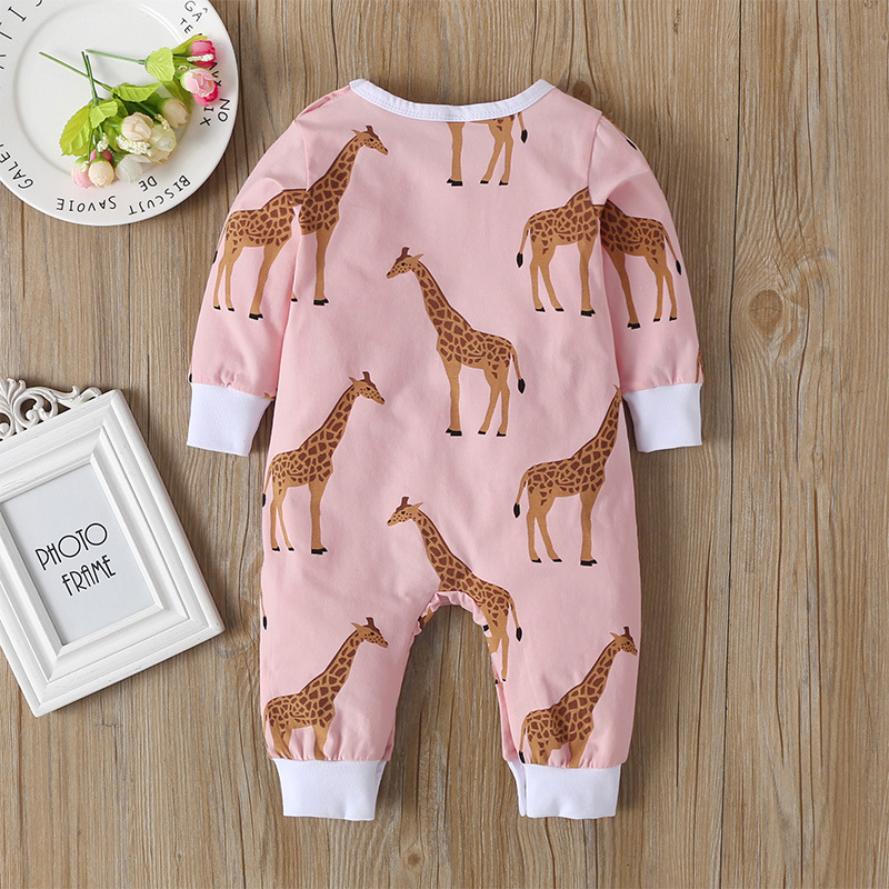 Wholesale Long Sleeve One-piece Pink Giraffe Romper Nihaojewelry display picture 2