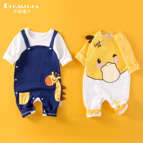 A drop-shipping newborn baby jumpsuit, spring and autumn pure cotton, cute long-sleeved romper, male and female baby full month
