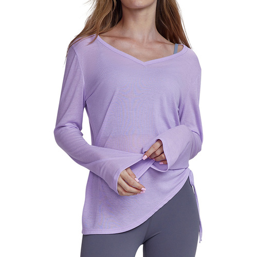 Ningbo Big Tree Yoga Hooded Sweatshirt Long Sleeve Hip Covering Women Pleated Drawstring T-shirt Loose Casual Autumn Fitness Yoga Wear