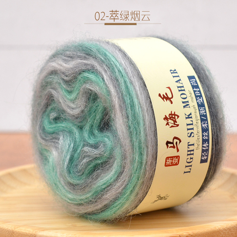 Sección de gradiente teñido pastel de mohair hilo lana tejida a mano media larga sección teñida bricolaje tejido suéter abrigo bufanda