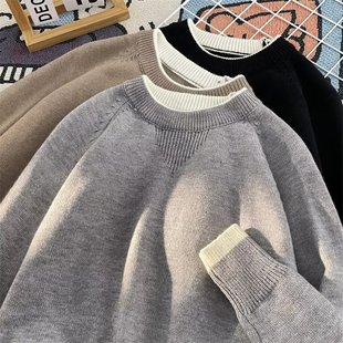 Fake two-piece sweater men's autumn and winter warm inner wear trendy casual bottoming sweater men's sweater sweater men's autumn clothes