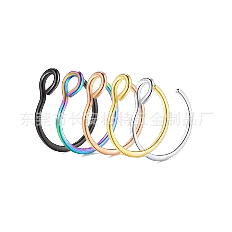 AliExpress anillo de nariz falso de acero inoxidable aro gancho de pescado nariz uñas diafragma piercing hombres y mujeres Universal piercing labio anillo