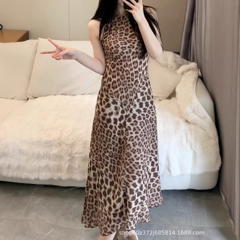 2026 Spring and Summer New Niche Design Leopard Print Asymmetrical Hem Bias-Cut Mid-Length Dress for Women 2026 Spring and Summer New Niche Design Leopard Print Asymmetrical Hem Bias-Cut Mid-Length Dress for Women