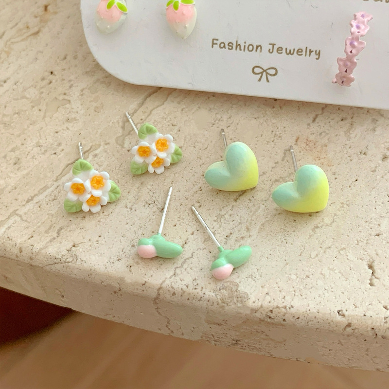 フラワーイヤリングセットドーパミンニッチミニかわいいラブリボンフラワー小さなイヤリング組み合わせ卸売|undefined