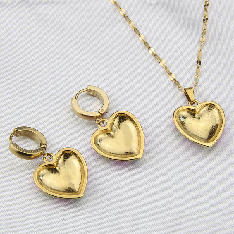 Fashion Rainbow Heart Shape Titanium Steel Earrings Necklace Splicing Stainless Steel Necklaces