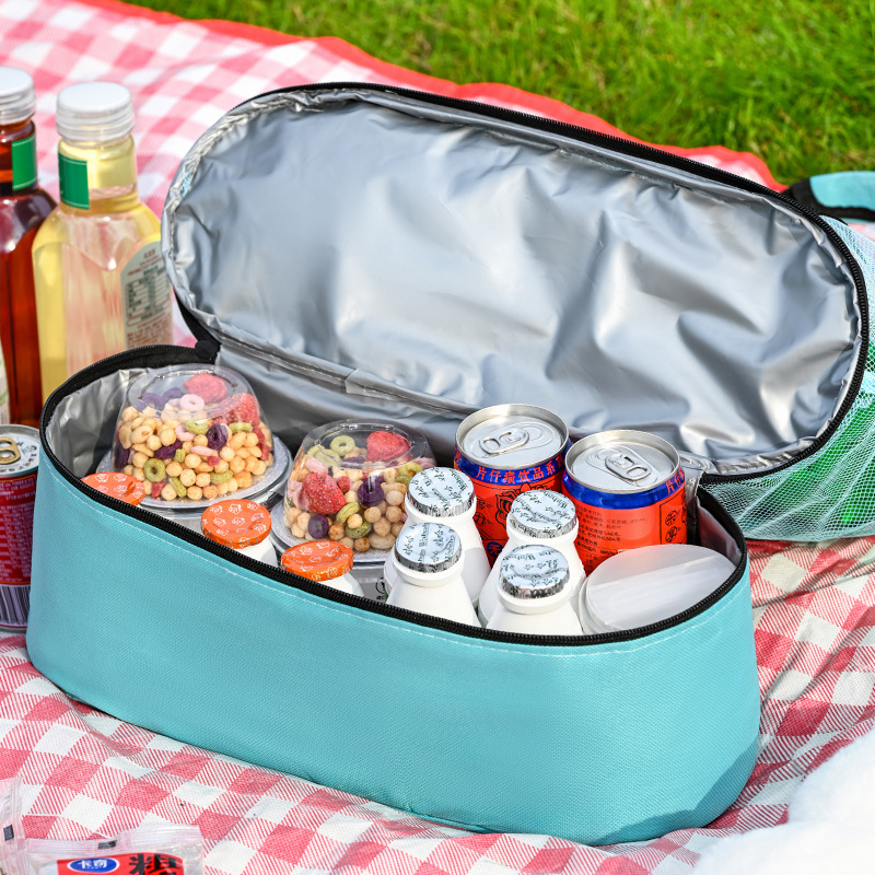 Bolso de aislamiento de un solo hombro portátil de nuevo estilo transfronterizo, bolsa de picnic de doble capa, bolsa de hielo, bolsa de almacenamiento de viaje de malla deportiva para hombres y mujeres