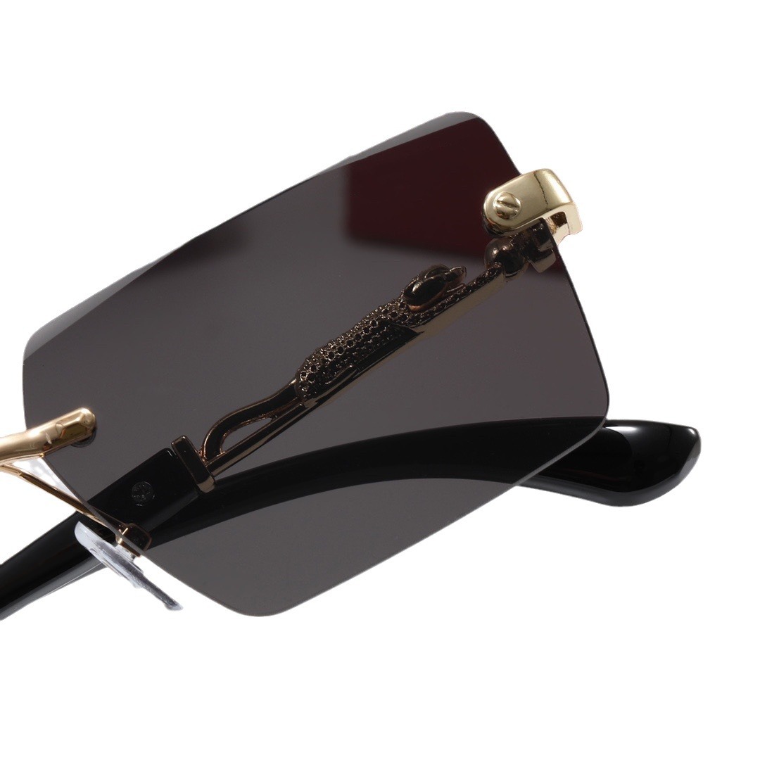 Grande montatura con bordo tagliato per uomo e donna, personalità alla moda, occhiali da sole quadrati in metallo senza montatura_voghion.com