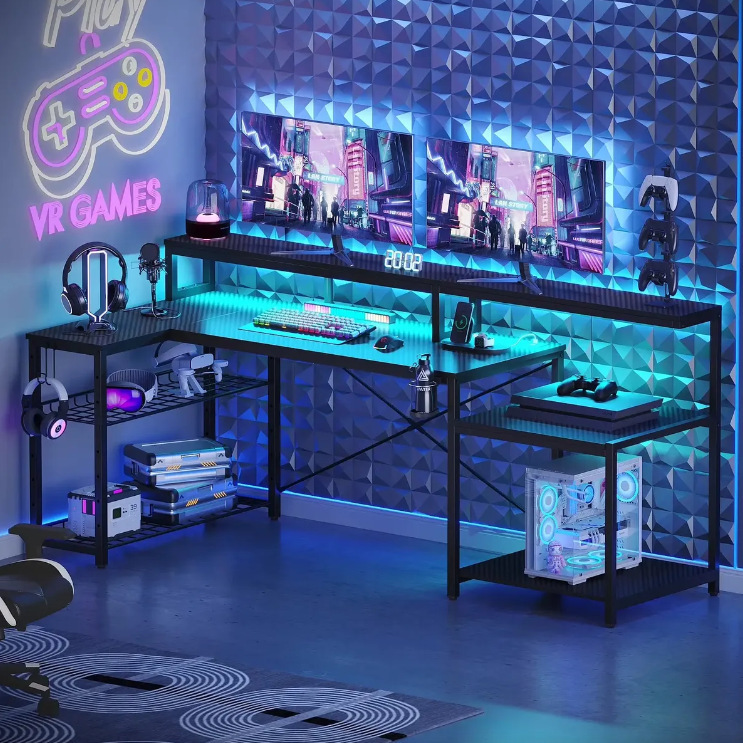 L-Shaped Gaming Desk with Rgb Lighting, Multi-Zone Gaming Equipment Storage, Integrated Desk with Dual Monitor Stand, Computer Desk L-Shaped Gaming Desk with Rgb Lighting, Multi-Zone Gaming Equipment Storage, Integrated Desk with Dual Monitor Stand, Computer Desk
