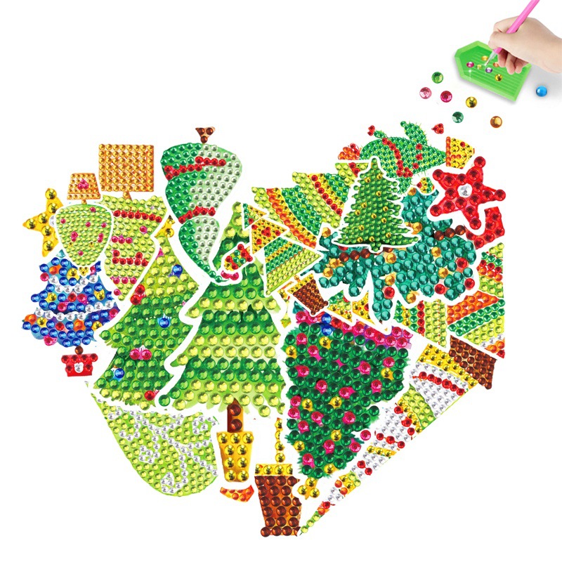 Navidad árbol de Navidad diamante pintura libre pegatinas DIY ladrillo pintura pegatinas de pared pegatinas hechas a mano cristal brillante diamante Venta caliente