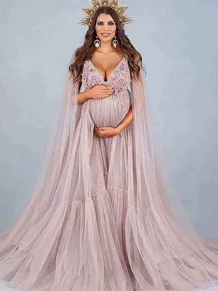 2025 cross-border foreign trade hot new pregnant women mesh skirt photo dress deep V perspective multi-color can do