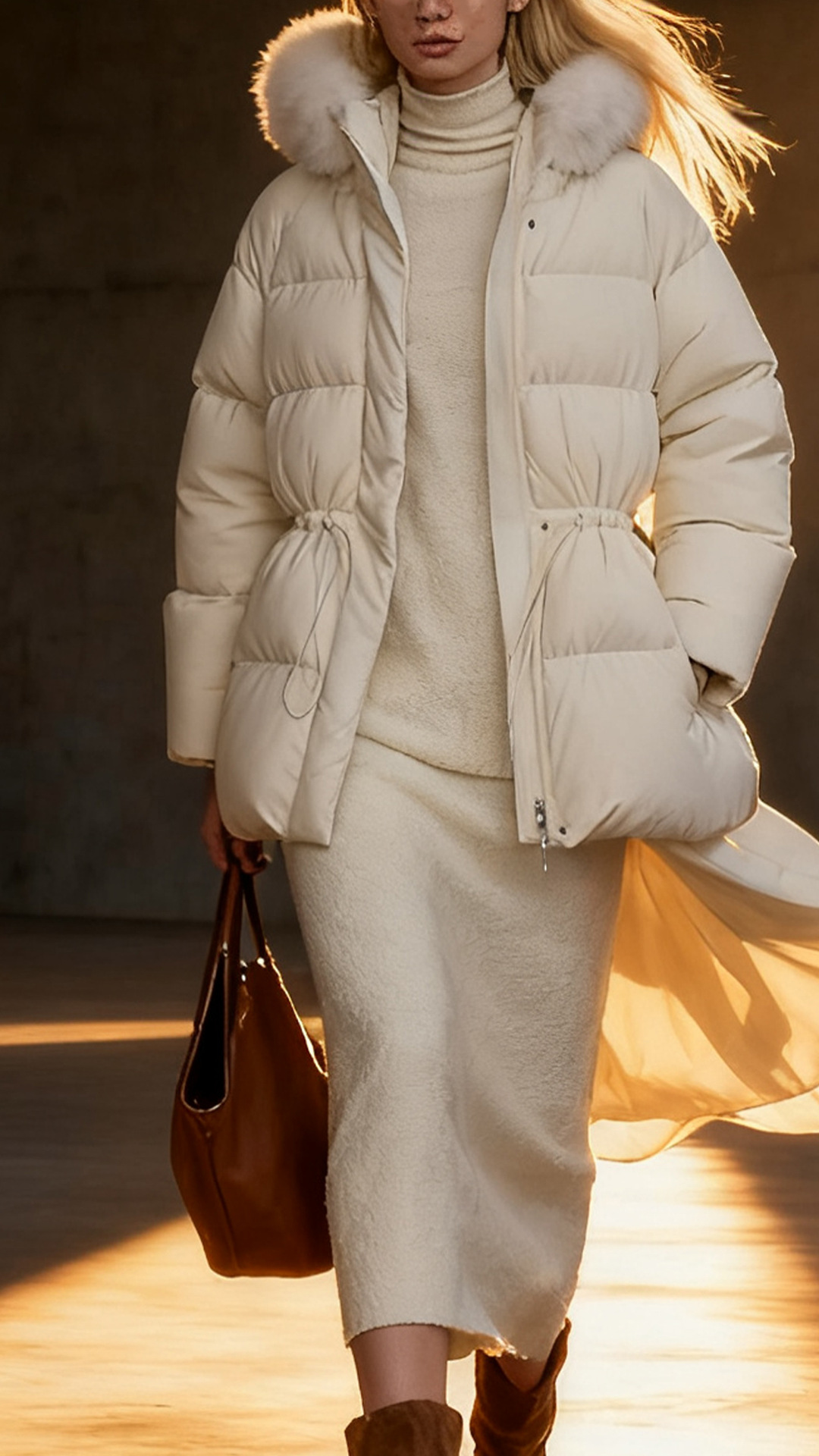 New Simple Drawstring Duck Hooded Winter Coat With Fur Collar Thickened Slimming Down Jacket_voghion.com