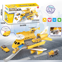新款便携式消防车运输车男孩女孩儿童收纳式轨道飞机模型套装玩具