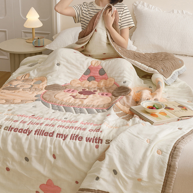 Happy animals [10-layer cotton cloud gauze - ultra soft & moisture-wicking] / 150x200cm multifunctional cotton single blanket about 1.5kg