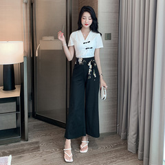 Foot bath foot massage technician women's uniform beauty salon summer and autumn massage set short sleeve wide leg pants slim workwear for women