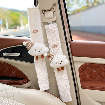 Made of Lamb Wool, Non-Tightening, Non-Shedding, Seat belt shoulder pad - hat-cloud-white-cashmere-shoulder-pads-49cm-pair
