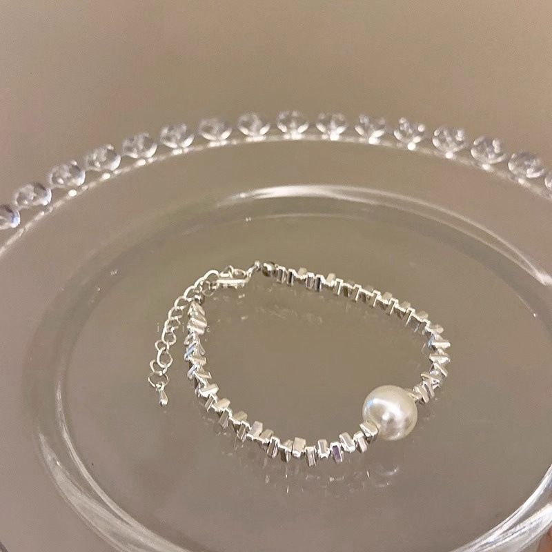 シルバービーズ織りクリスタルパールブレスレットレディースライトラグジュアリーニッチファッションブレスレット秋冬気質多用途ハンドジュエリー|undefined