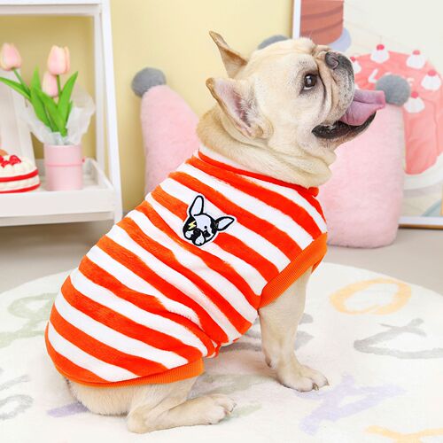 22 bull striped fleece French dog clothes pug dog pet clothing English dog medium dog autumn and winter warm cotton coat