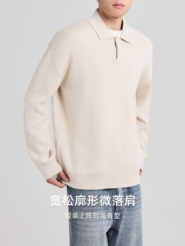 墨麦客男装远红外升温针织衫男2025秋季新款翻领套头毛衣男21998.|undefined