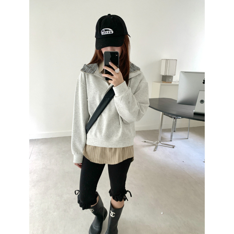 半拉链分割设计感连帽卫衣女2025秋季新款时尚百搭设计感上衣韩版|undefined