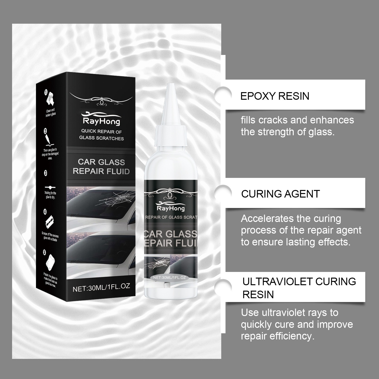 Rayhong Car Glass Repair Glue Glass Nano Repair Liquid Quick Repair Crack Glass Care Glue