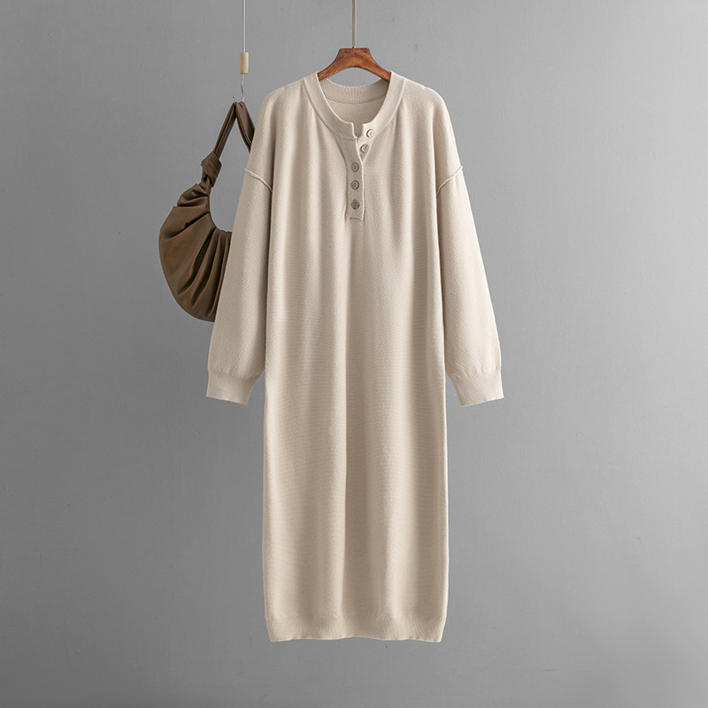 Vestido de punto con botones para otoño e invierno, color liso, holgado e informal, para mujer