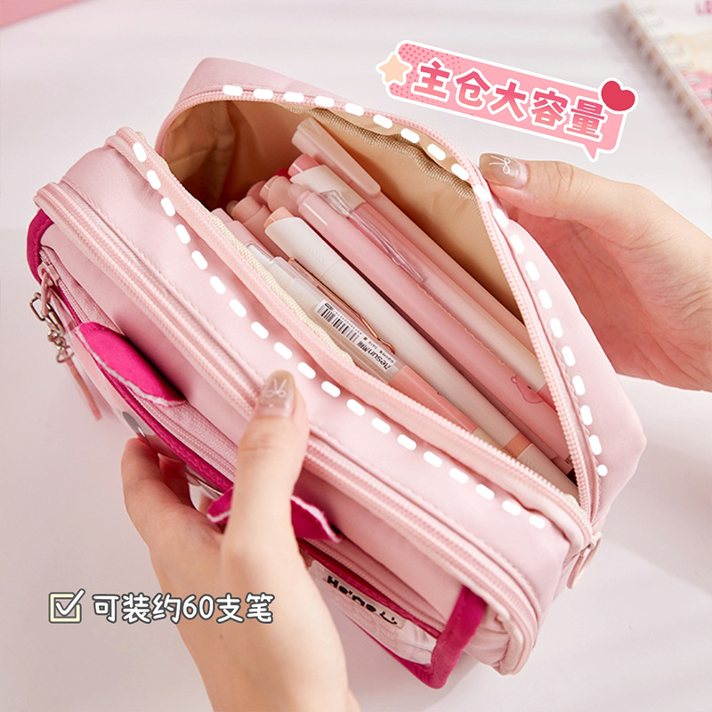 Cute castor bolsas de lápiz de orejas estereoscópicas estudiantes de alta capacidad bolsas de papelería plegables cajas de lápiz para niñas