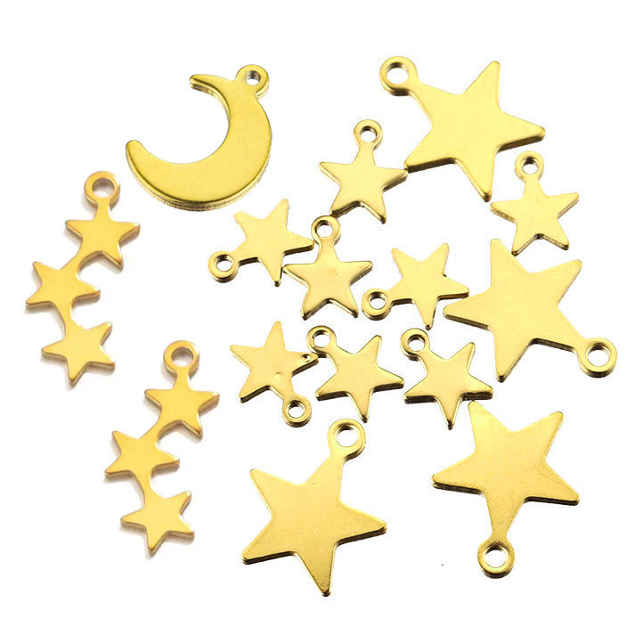 Stainless steel five-pointed star moon sky tag small star pendant DIY handmade necklace accessories pieces