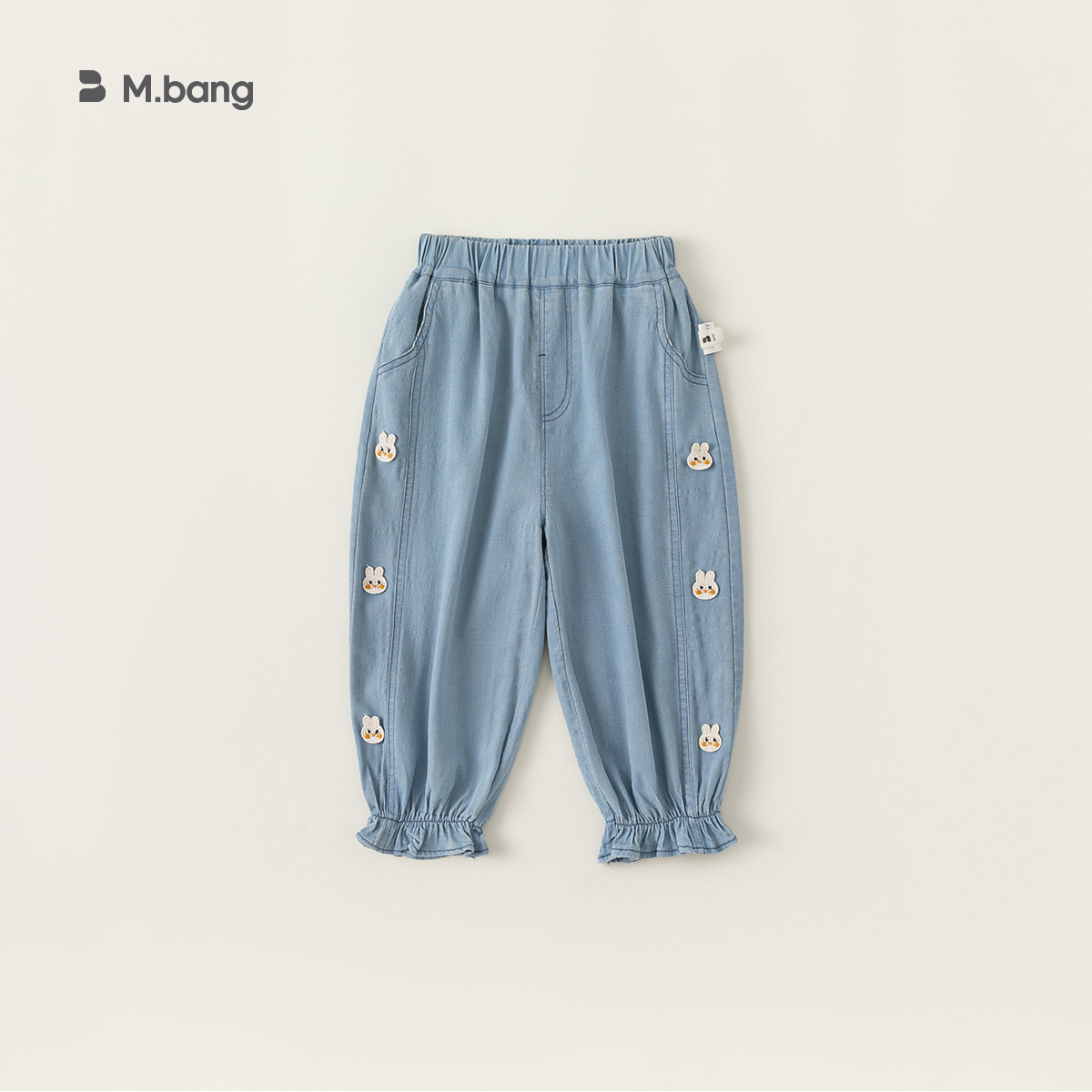 Baoxuan Summer Baby Pants Korean Children's Rabbit Embroidered Lace-up Pants Girls' Jeans XK24022 