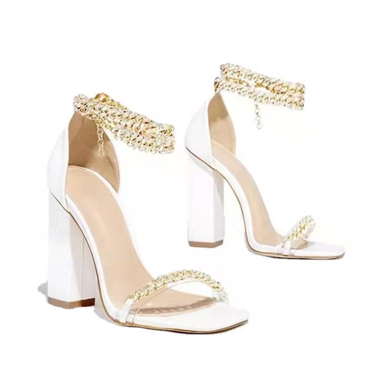Foreign trade large size high heel sandals women's 22 summer new fish mouth Lu chain solid color breathable viscose shoes fashion sandals