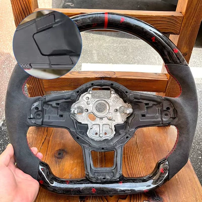 Suitable for Volkswagen Golf Steering wheel - forged-red-foil-with-left-and-right-suede-red-lines-without-pick-hole