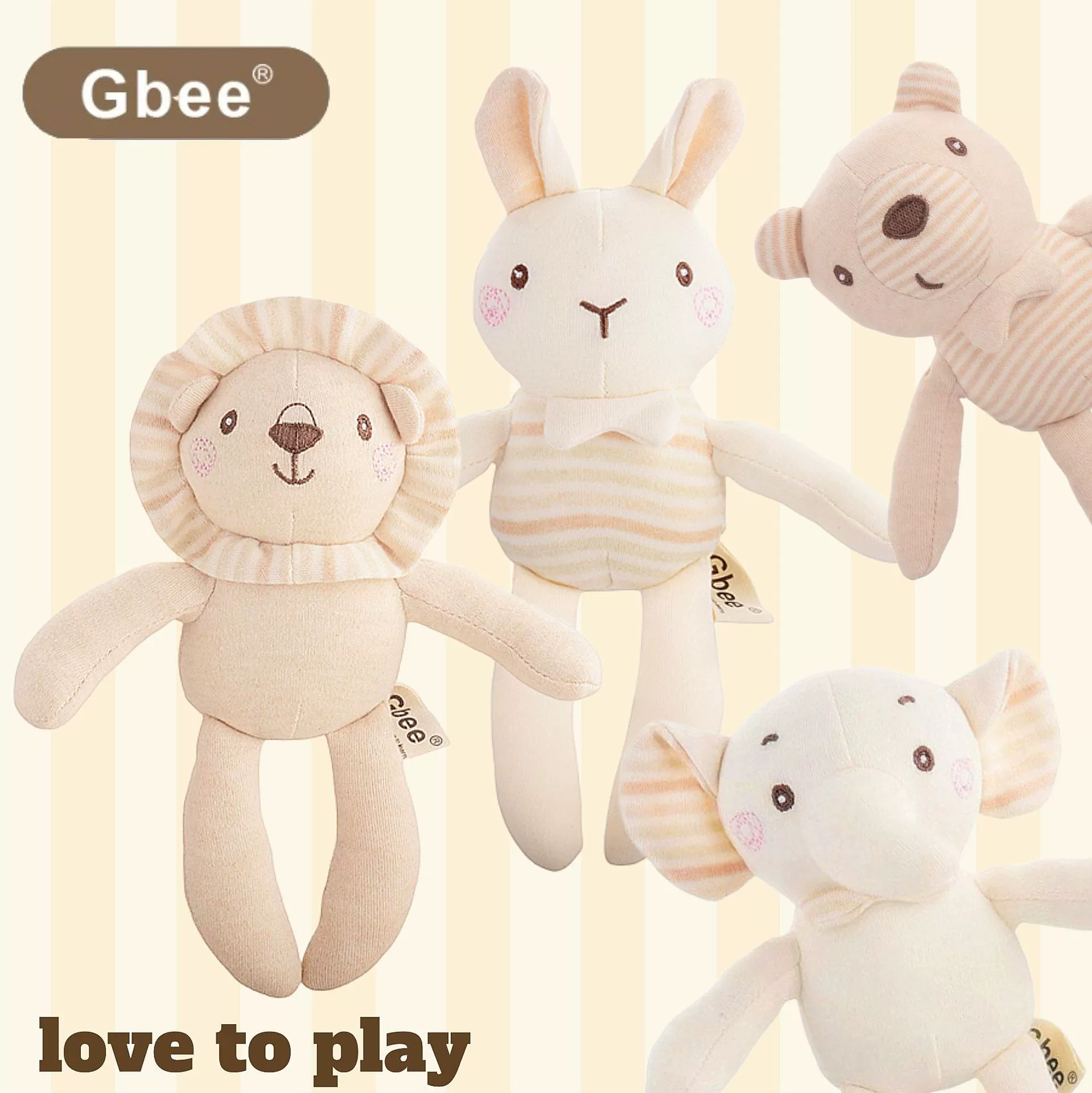Plush Mini Doll (Gbee) — Organic Cotton, 18 cm, Baby-Safe Rattle Option