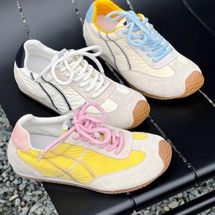 2025 Spring/Summer New Dopamine Training Shoes for Women, Retro Lace-Up Casual Color-Blocking Flat Ballet Shoes