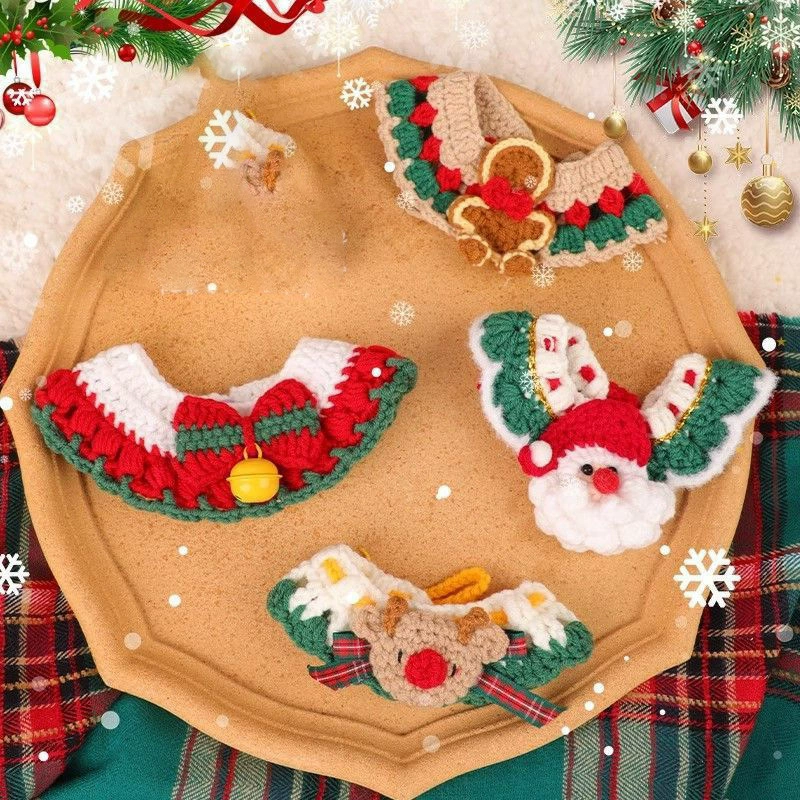 Кошка Рождественский ошейник Домашние животные Вязание ручной работы Праздничный Декор Собака Шарф Нагрудник Одежда Котенка