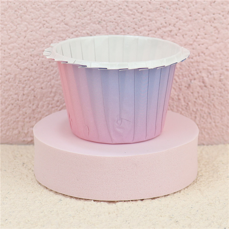 Venta al por mayor Tulip Pink Gradient periódico muffin cake taza de papel resistente a altas temperaturas a prueba de aceite recubierto de encaje muffin titular de papel