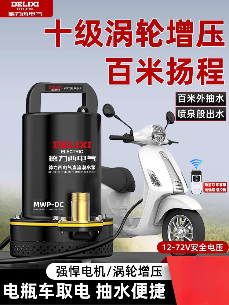 德力西12V直流潜水泵24v48v60v电瓶家用小型农用灌溉电动车抽水泵