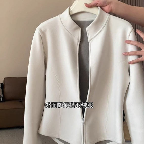 Yoga Jacket for Women, New Winter Style, Warm Single-Zip Cardigan Top, Small Stand Collar, Fleece-Lined, Thickened, Warm Yoga Clothing