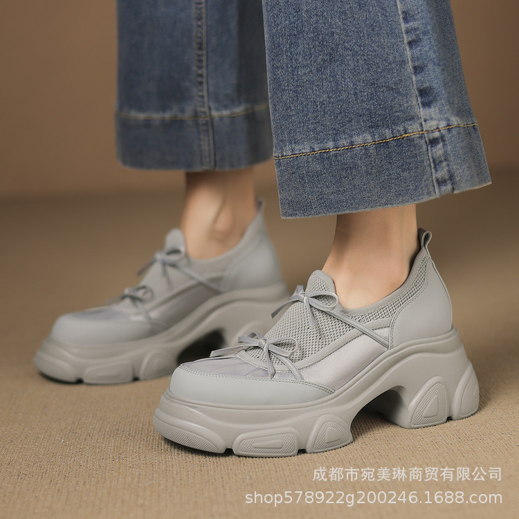 圆头运动厚底乐福鞋女2025秋新款设计感蝴蝶结休闲老爹鞋百搭单鞋|undefined