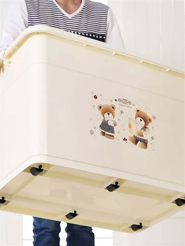 Plastic storage box, storage system, duvet