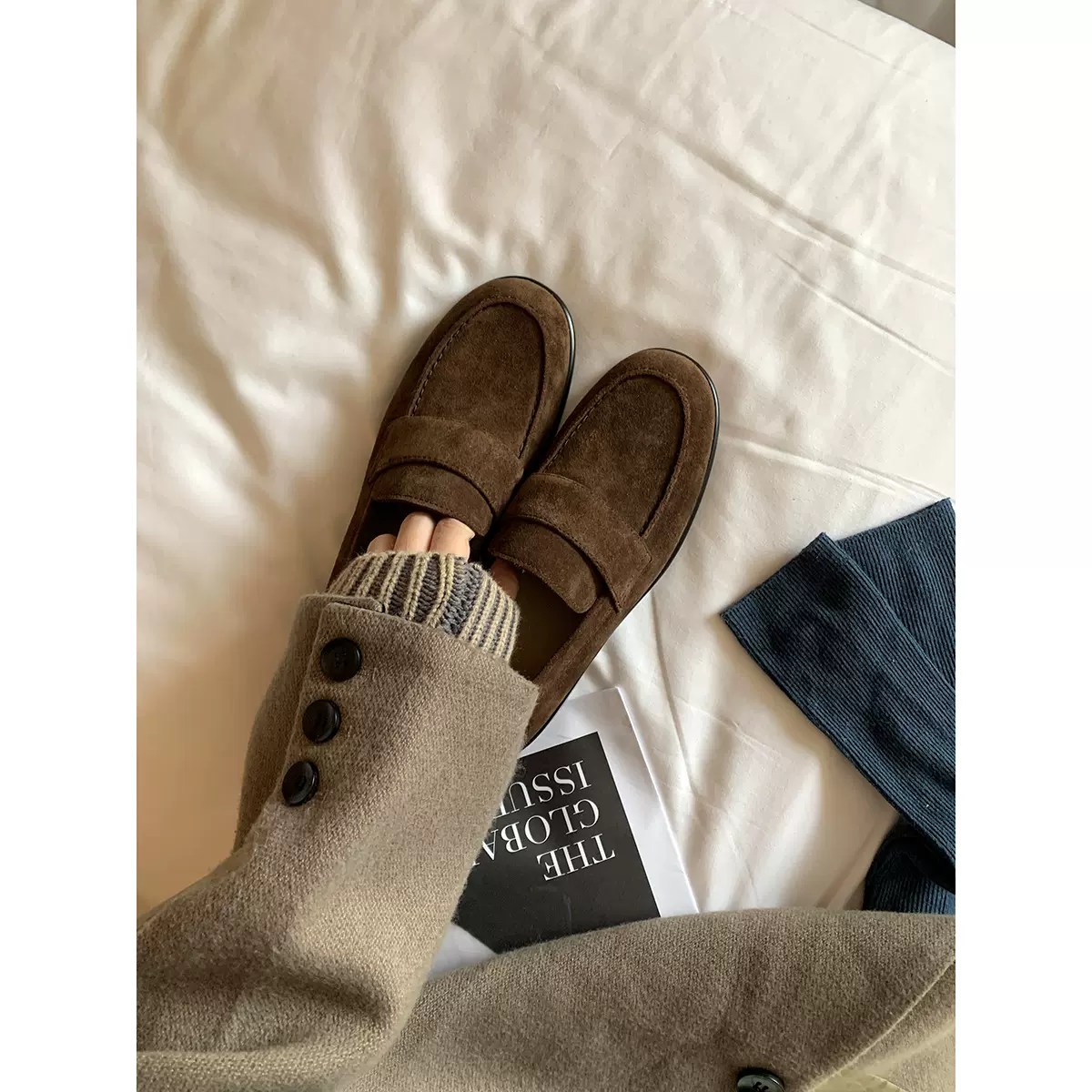 【大量现货】葡萄妈美拉德英伦风一脚蹬懒人真皮小粗跟乐福单鞋女