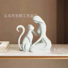 跨境爆品小猫和天使树脂摆件北欧抽象人物工艺品轻奢家居装饰品