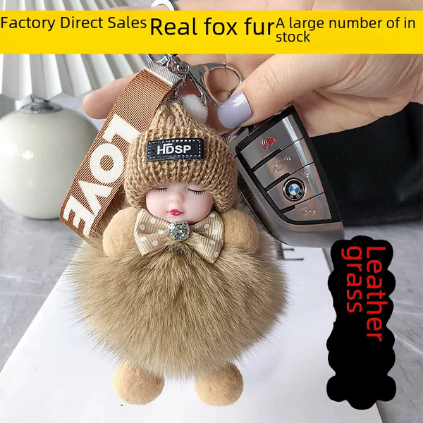 Real fox fur ball pendant cute plush doll sleep doll car key chain bag accessories wholesale generation