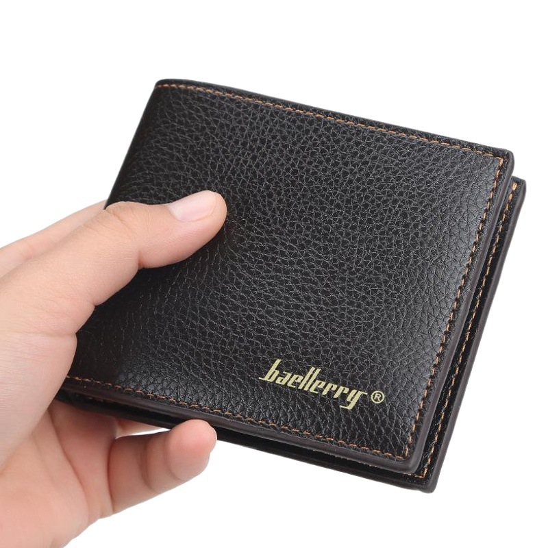 baellerry Men's Short Wallet Korean Litchi Pattern Open Soft Leather Small Wallet Simple Ticket Holder Wholesale