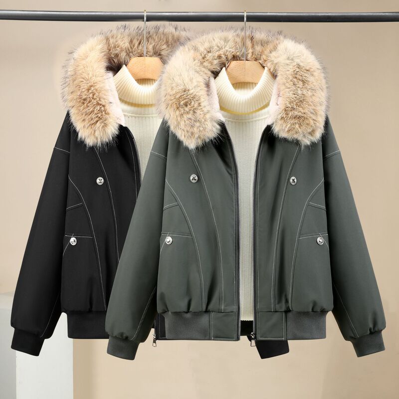 Women's Winter 2026 New Style Super Stylish Fleece-Lined Thick Warm Parka Cotton Coat with Large Fur Collar