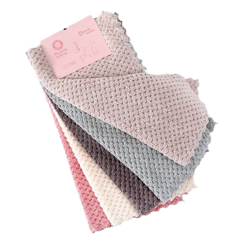 5 Pack 30*30 urdimbre de alta densidad de punto de lana de coral toalla cuadrada Punch-In trapo Toalla de plato niños adultos toalla de mano al por mayor