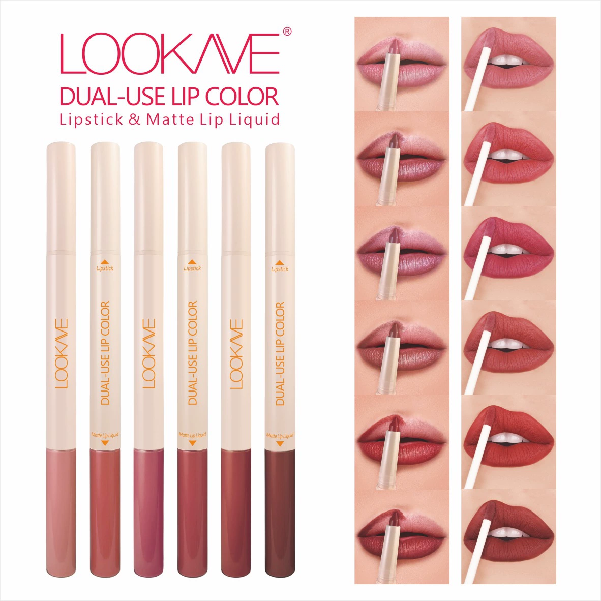 [LOOKAVE Dual-Use Lip Color двойной наконечник помада блеск Lipstick Matte Lipgloss]