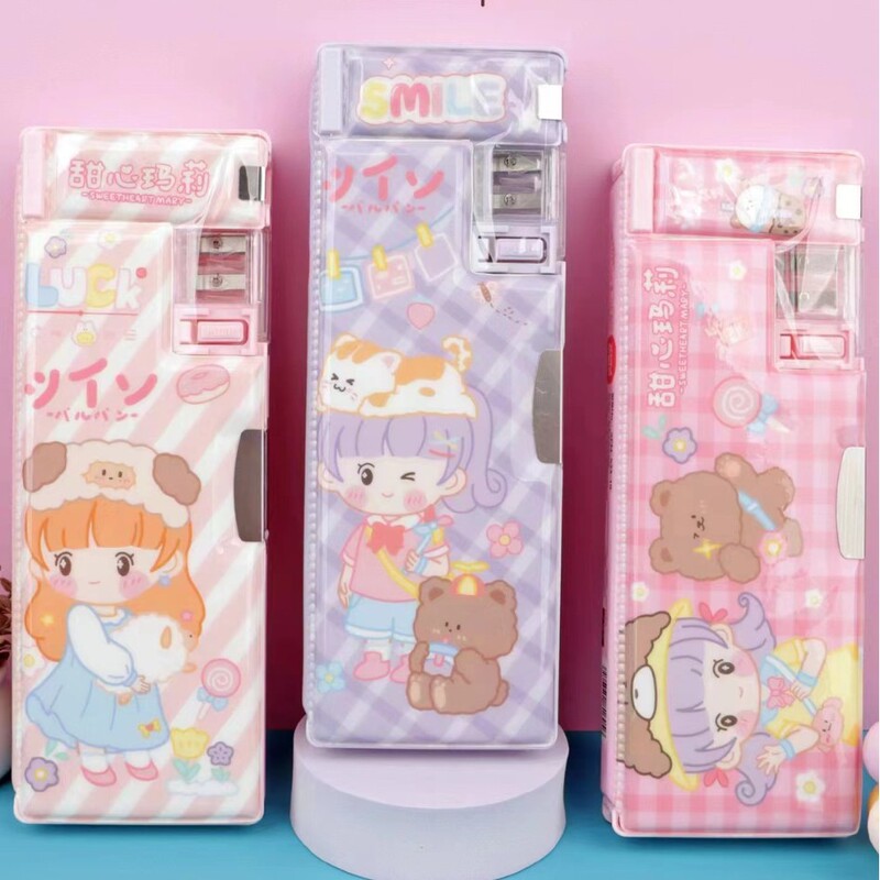 クリエイティブ多機能文房具ケース小学生大容量鉛筆収納ケース子供二重プラスチック漫画鉛筆ケース|undefined