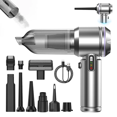 Cross-Border Car Vacuum Cleaner Multi-Functional Brushless Home and Car Dual-Purpose Handheld High-Suction High-Power Car Vacuum Cleaner (Tozsoranlar) - cy-108-brushless-high-suction-silver-round-hood
